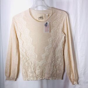 Anthropologie Cream Lace Detail Top